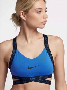 Nike Blue Logo-Print Sports Bra with Branded Straps